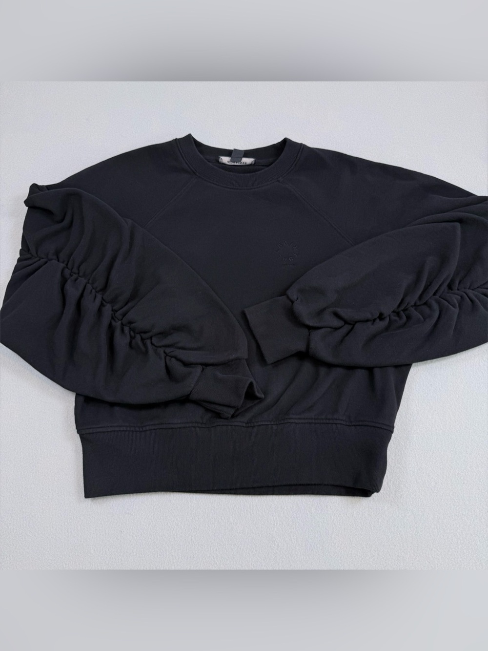 AllSaints Sweatshirt Gathered Sleeve Black Small